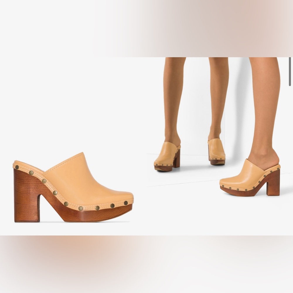 Jacquemus Nude Les Sabots Leather Rivets Wooden Clogs Mules Women’s Size 7.5/38